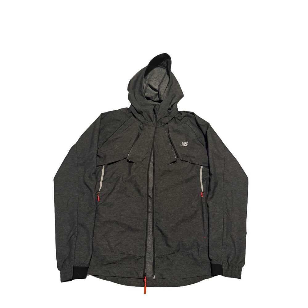 New Balance Mens Convertible Running Jacket Vest Charcoal Gray Hooded Size S